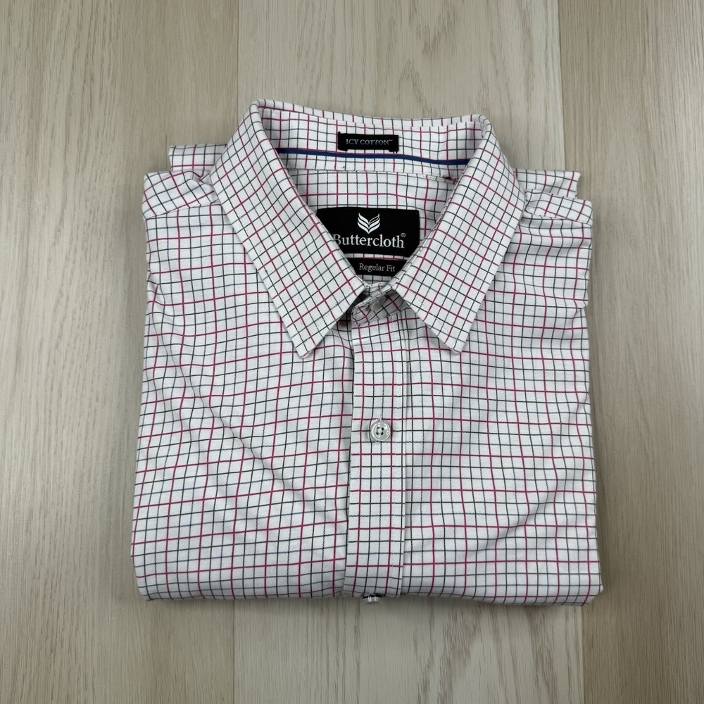 Buttercloth Icy Cotton Check Plaid Long Sleeve Button Shirt Mens XL Regular Fit